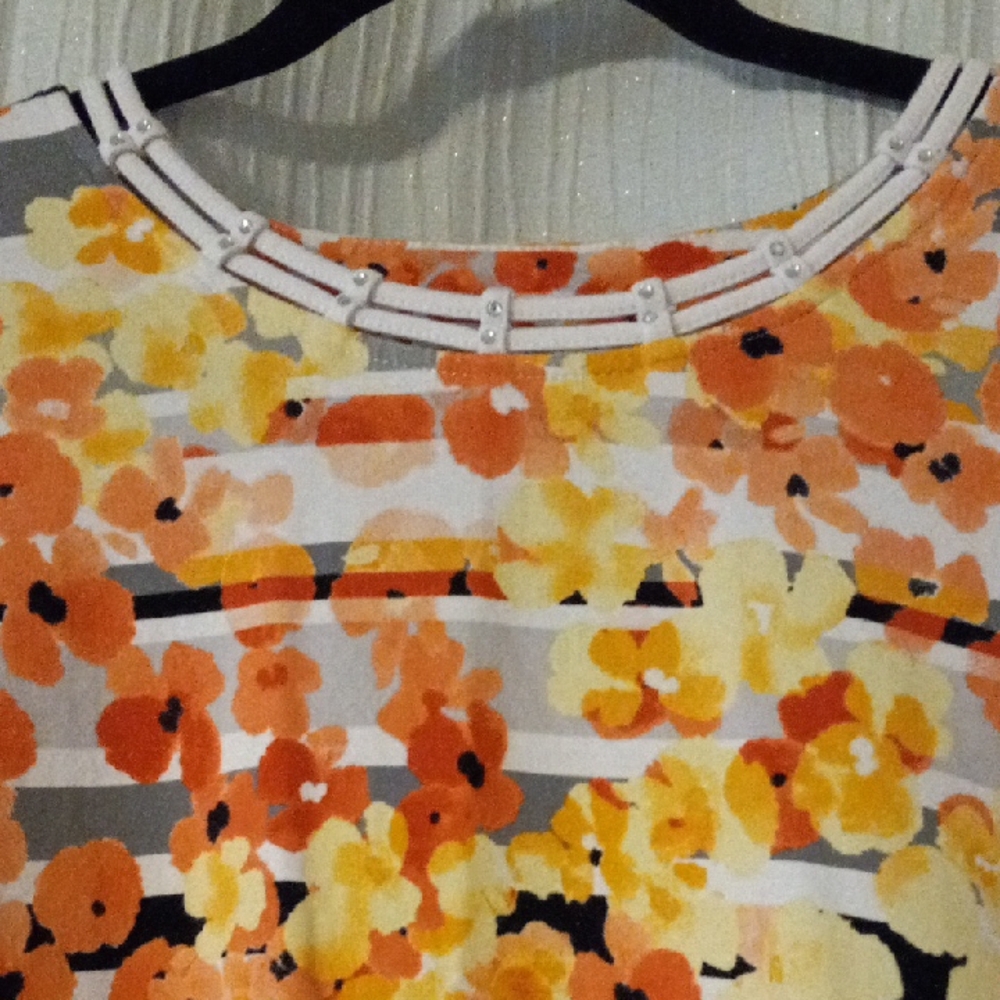 Floral Short-Sleeve Women's Top in Orange and Yellow